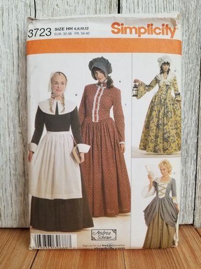 Simplicity 2354 3723 Pioneer Medieval Pilgrim Halloween Costumes Pattern Size GG 26W-32W HH 6-12 UNCUT FF