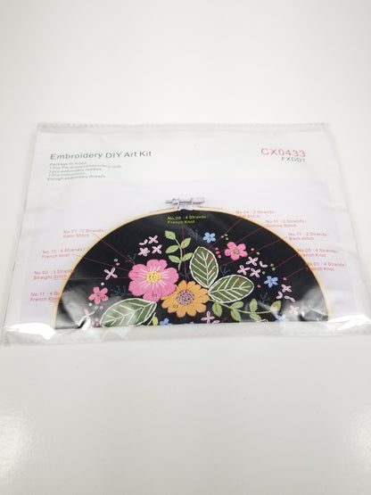 Embroidery kit Flowers on black Fabric