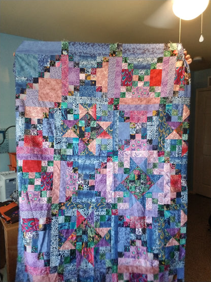 Orphan Quilt Top Ready to quilt about King Size Blqnket Scrap Batik Stars and squares pattern