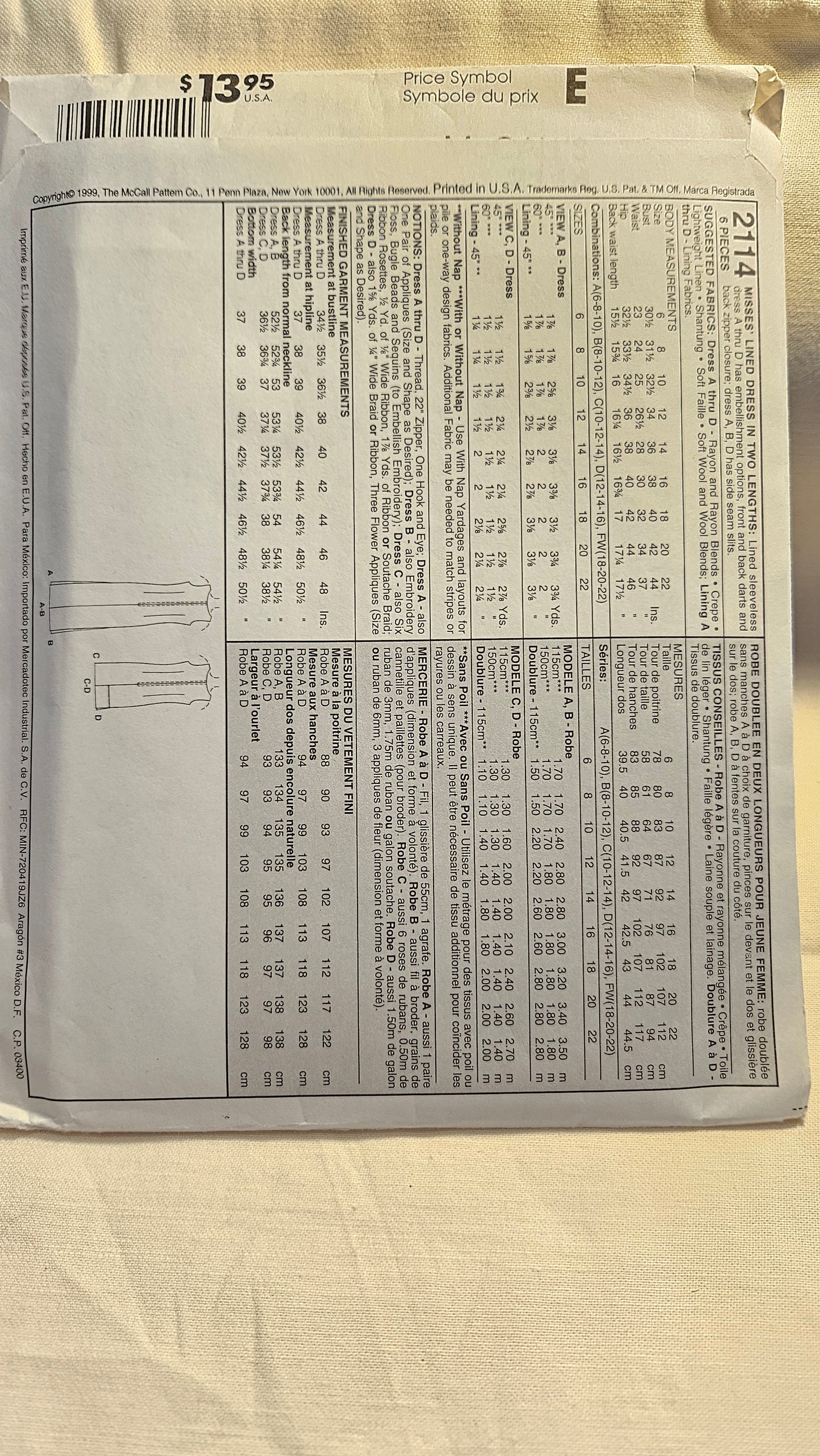 McCall's #2114 misses dress size A 6-10 uncut ff sewing pattern petit-able