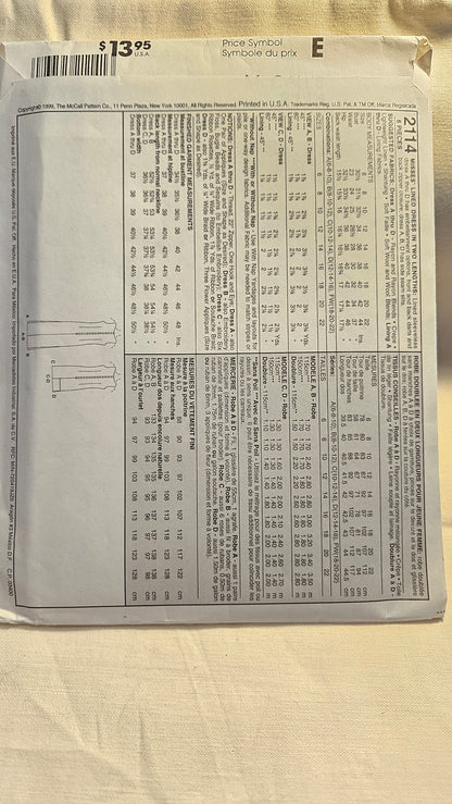 McCall's #2114 misses dress size A 6-10 uncut ff sewing pattern petit-able