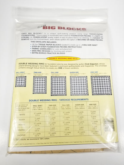 Easy Big Blocks B519 Tissue Paper Foundations 13" Blocks double Wedding Ring Quilt Pattern