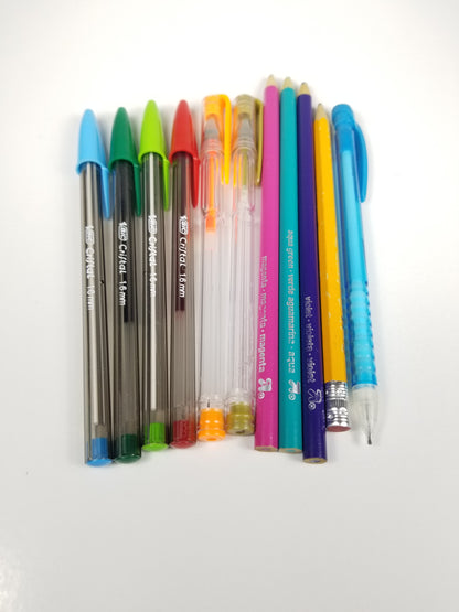 Stationary bundle 4 BIC Cristal 1.6mm 2 gel pens 2 color pencils 2 pencils