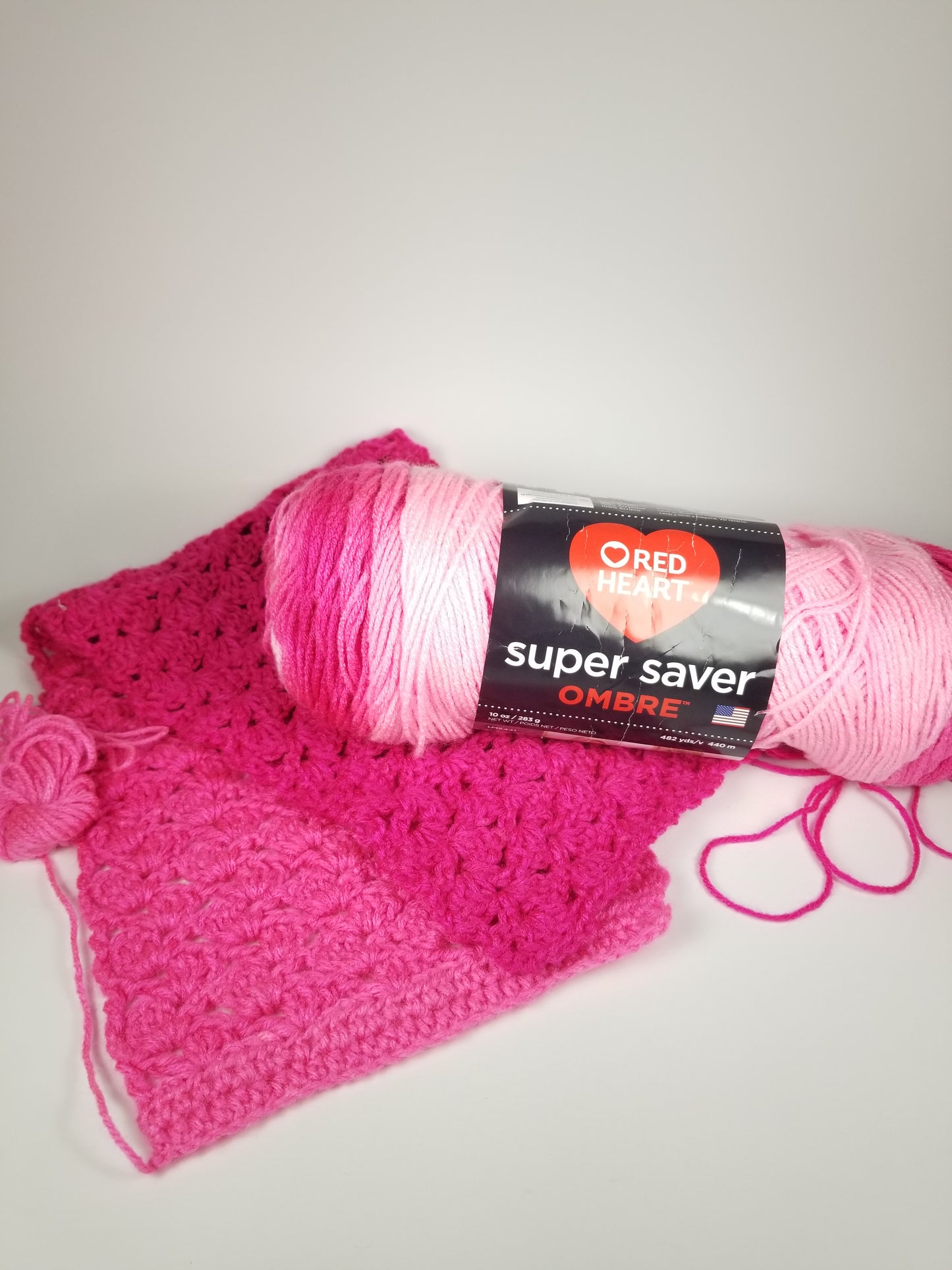 Abandoned Project! Crochet Start of Scarf Red Heart Super Saver Ombre Jazzy