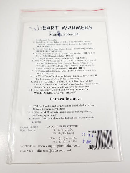 Caught up in Stitches Heart Warmers 15" Applique pattern and 8" Patchwork heart Pattern