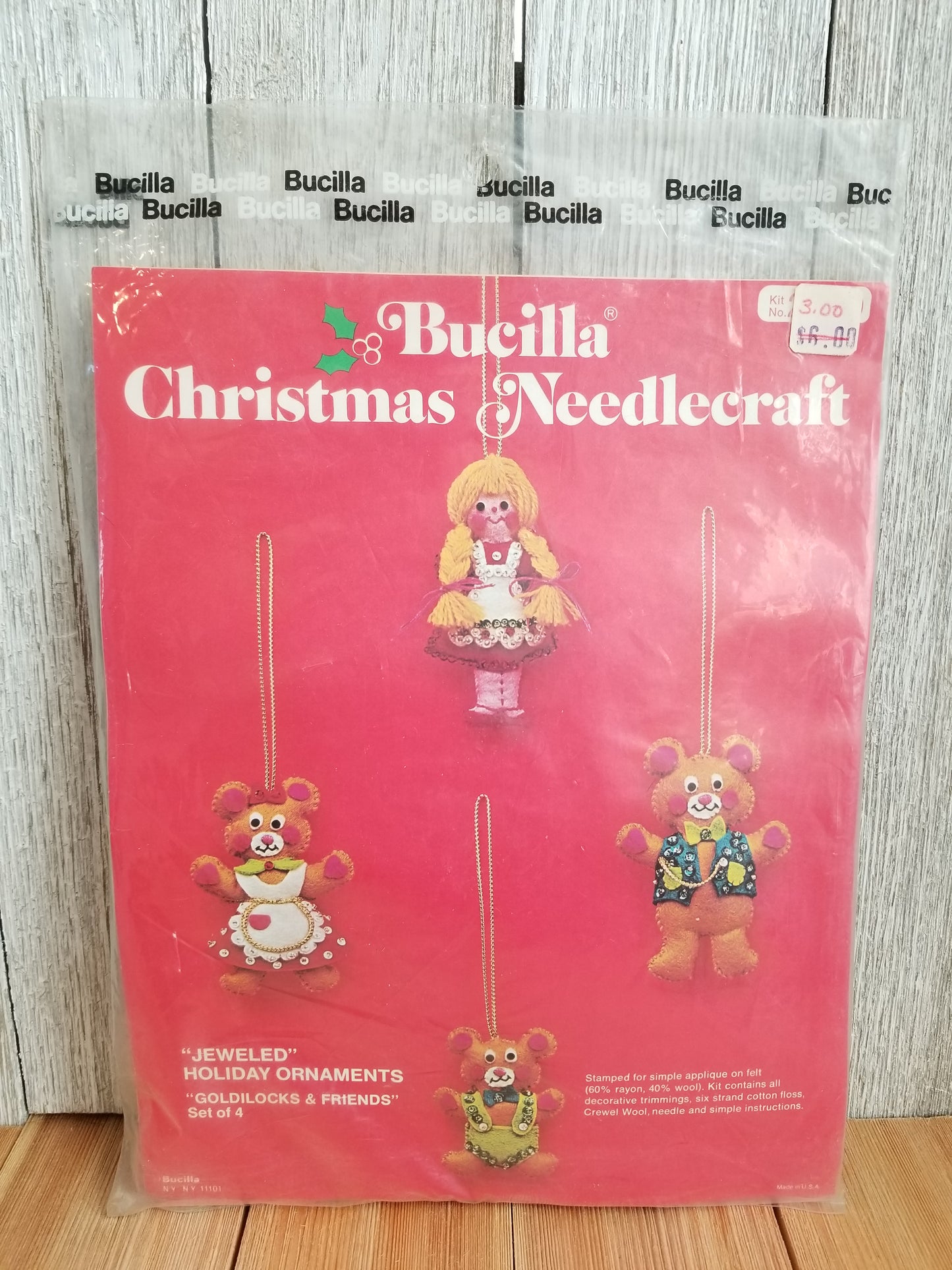 Bucilla Christmas Needlecraft Jeweled Holiday Ornaments Goldilocks and Friends 2340