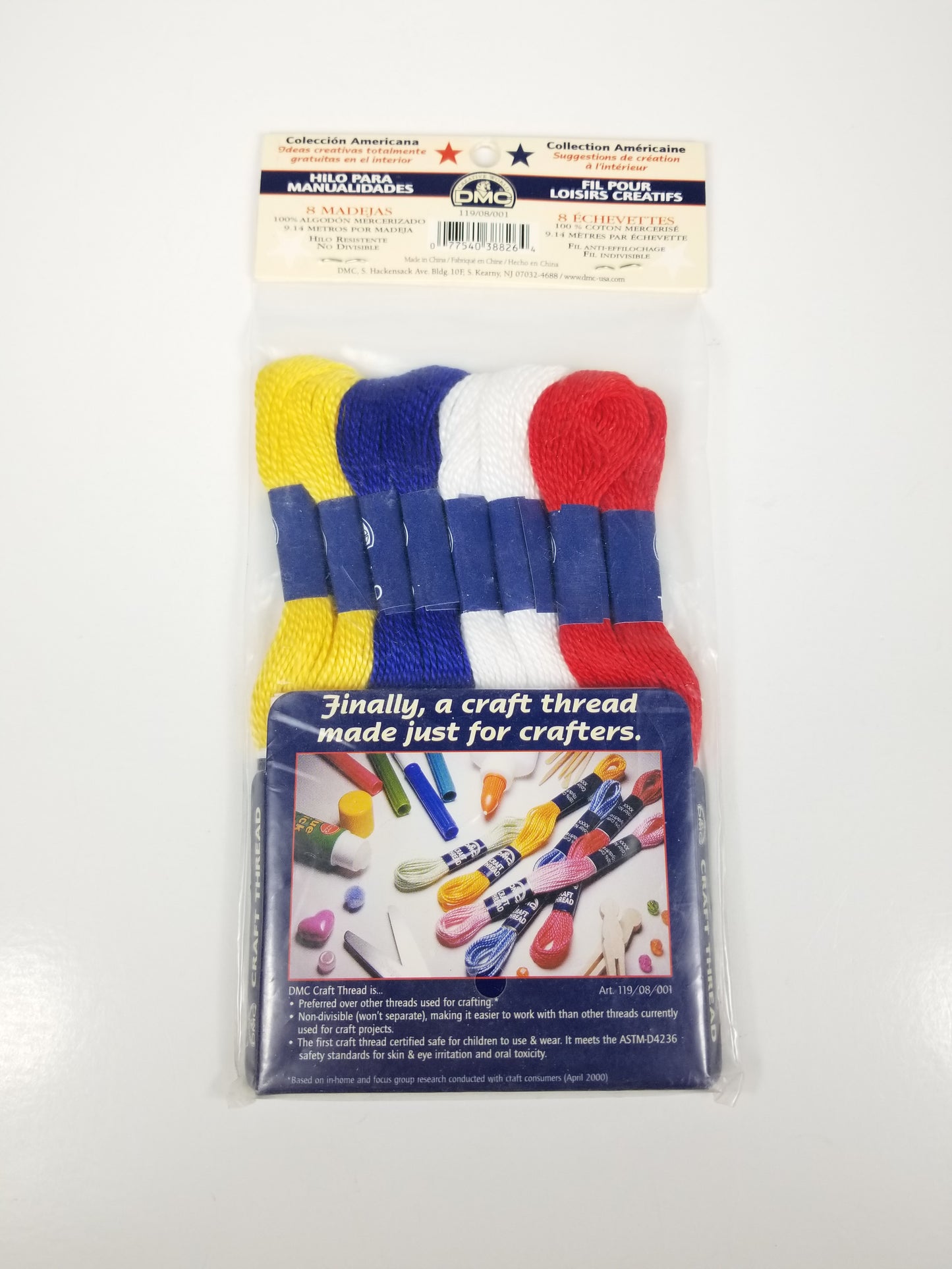 DMC Americana Collection 8 Skeins Red White Blue Yellow Craft Thread Fray Resistant A82