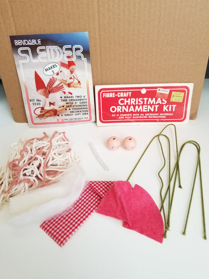 Vintage Fiber craft Christmas Ornament Kit Bendable Sledder 2520