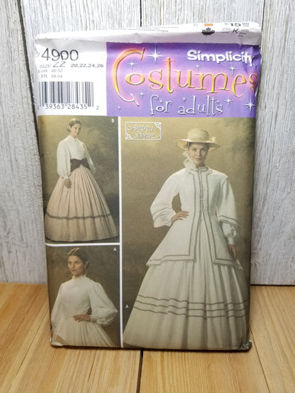 Simplicity Costumes 4900 Sizes 20-26 Misses Civil War Costume Sewing Pattern Jacket Dress Uncut FF