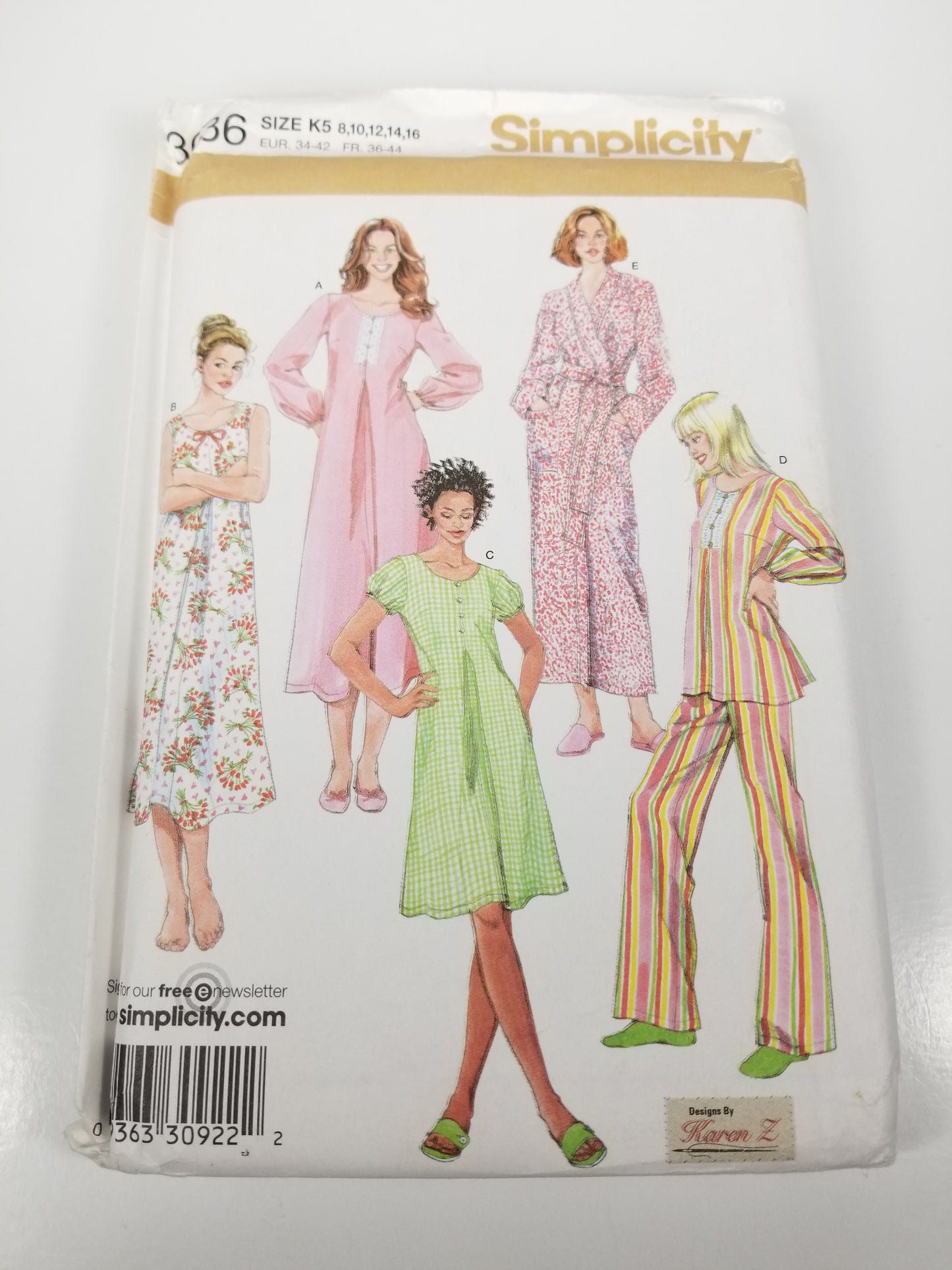 Simplicity 3636 Size (8-16) Sleepwear’s women’s uncut FF sewing pattern