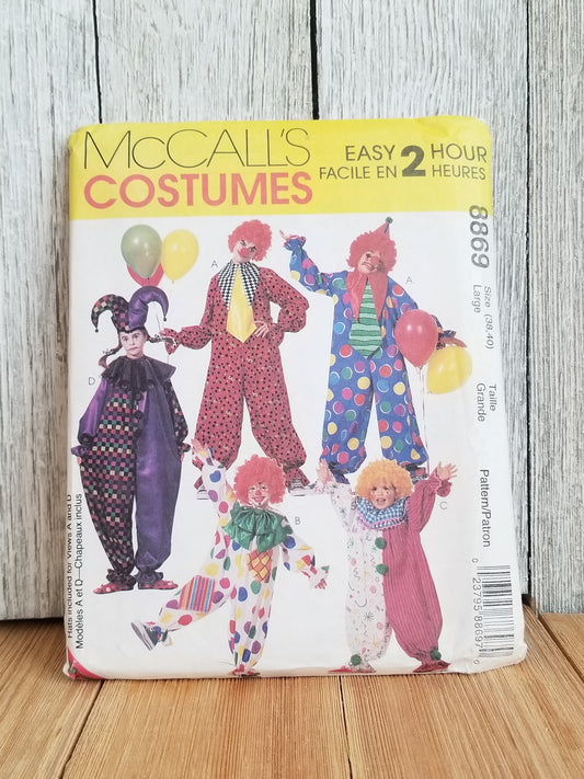 McCalls 8869 Clown Costume Halloween Pattern Size Large 38, 40 UNCUT FF