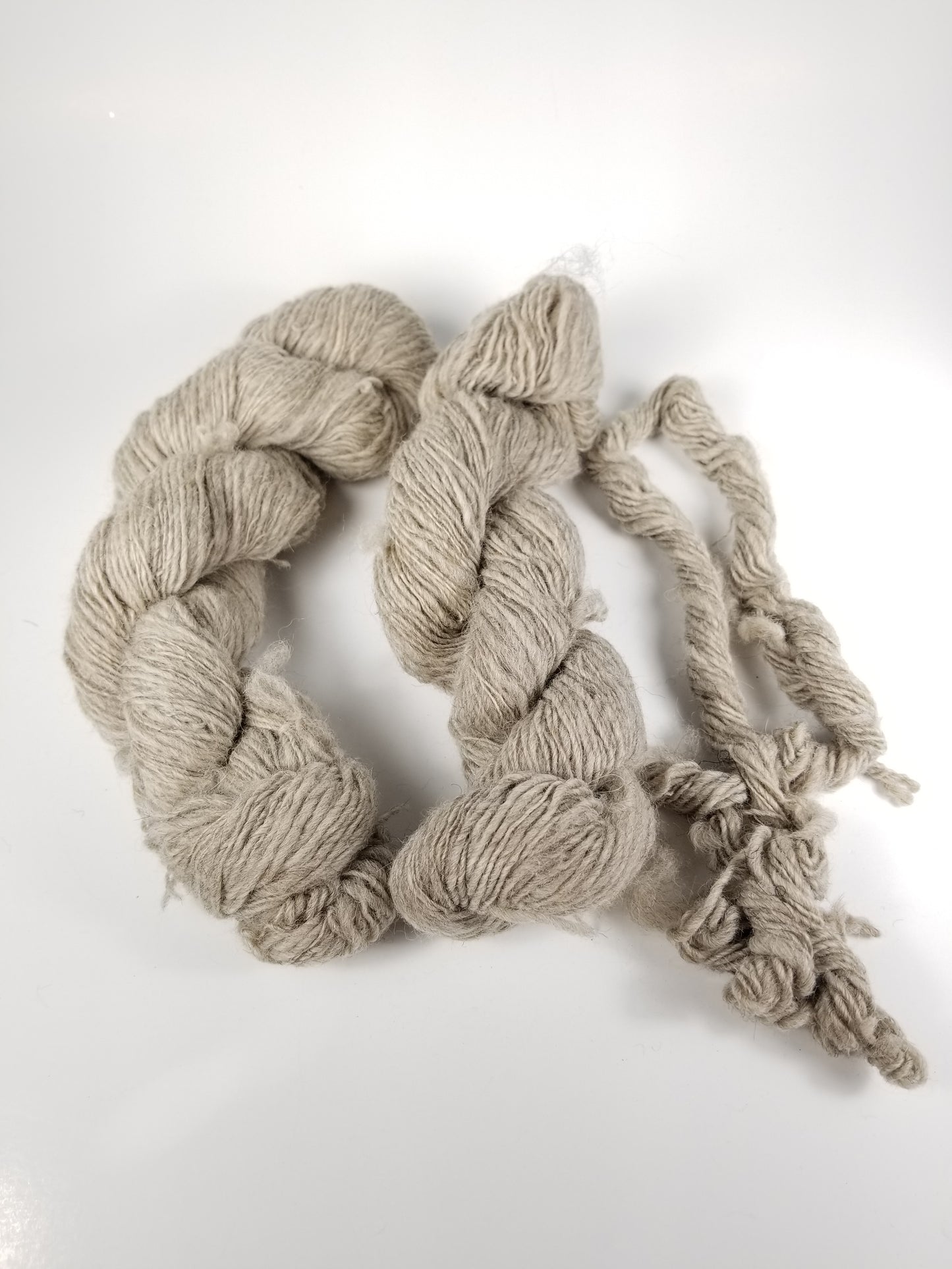 Grey buff tan hand spun wool yarn 2 full skeins one mini skein