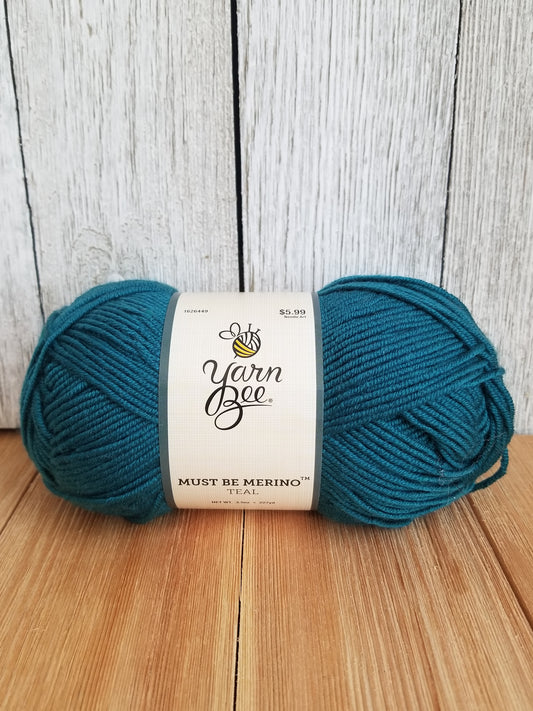 Yarn Bee Must Be Merino Teal 3.5oz Dk Weight Merino Blend yarn one skein