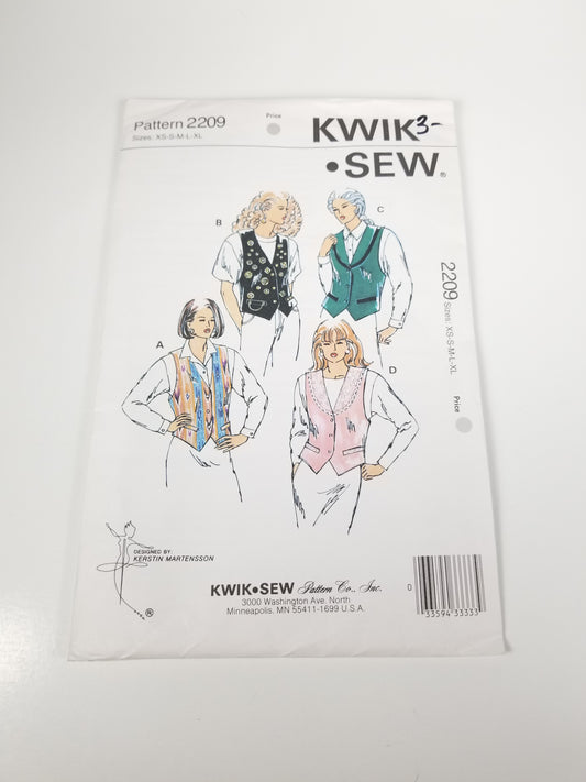 Kwik Sew 2209 Vintage Vest Sewing Pattern