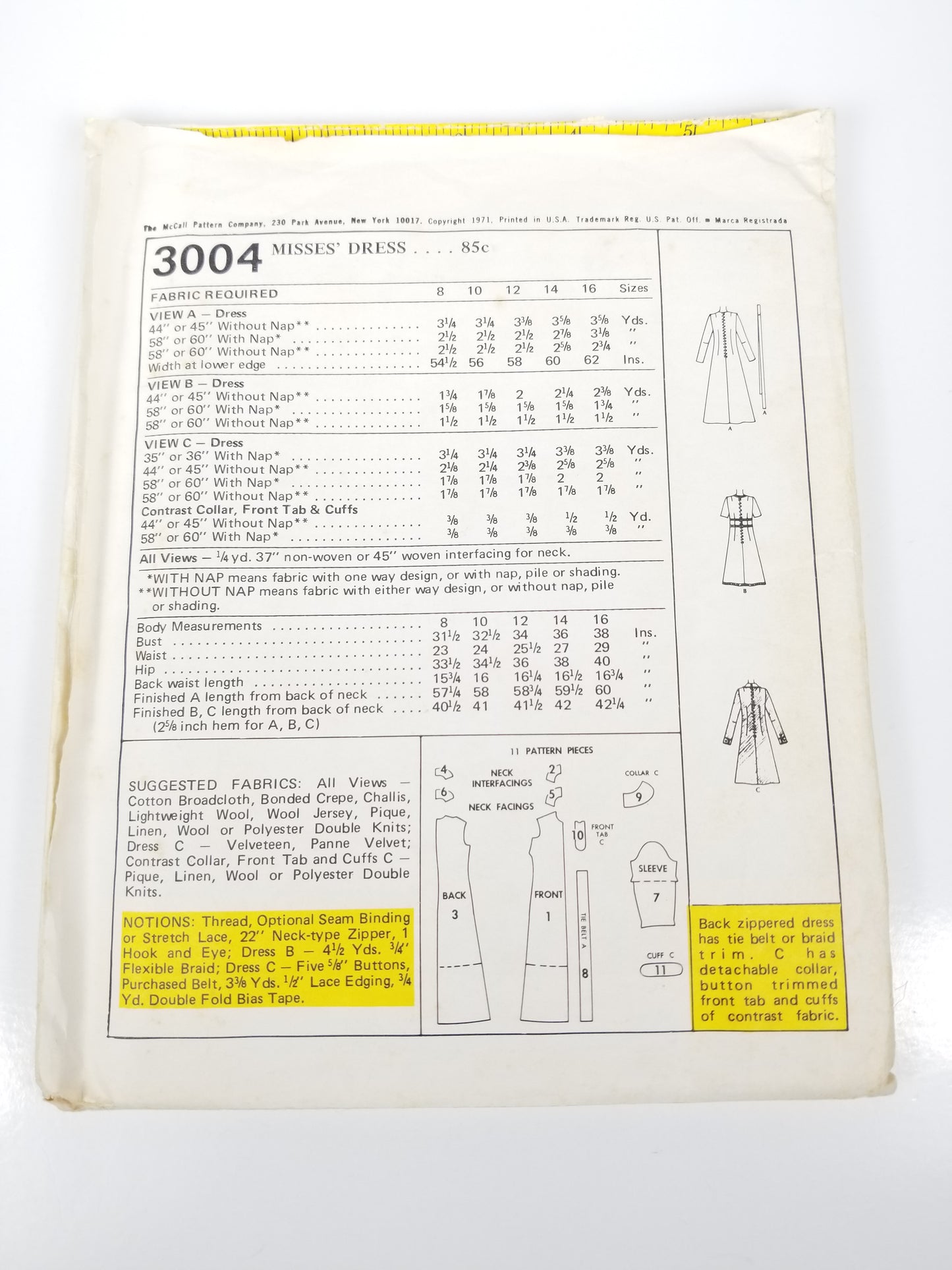 Vintage Sewing Pattern: McCall Pattern 3004 - A-line dress with darts, Size 12 uncut ff sewing pattern