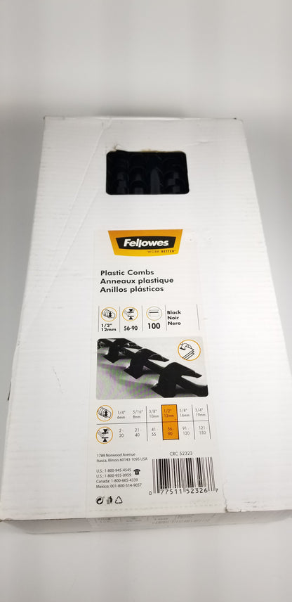 Fellowes Black plastic combs 1/2" 100 pack