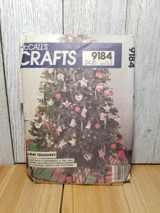 McCall's Crafts 9184 Holiday Treasures Uncut FF 8 Ornaments Tree Skirt Advent Callender Wreath and Stocking