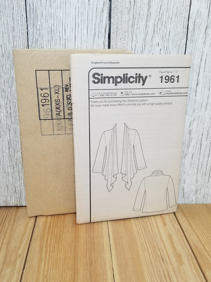 Simplicity Sew Simple A1961 Size XXS-XL Knit Cardi-Wrap Uncut FF