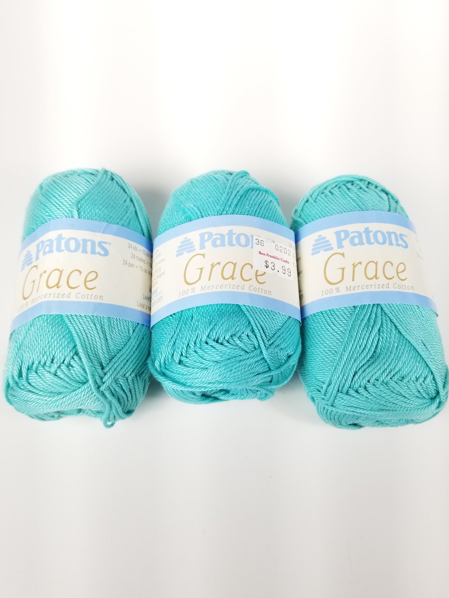 Patons Grace Mercerized cotton Aqua yarn (3 skein bundle)