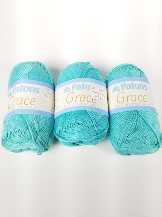 Patons Grace Mercerized cotton Aqua yarn (3 skein bundle)