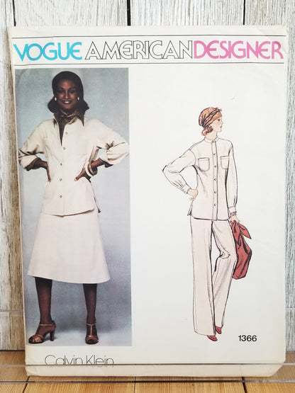 Vogue 1366 Calvin Klein Misses Jacket Pants Skirt and Shirt Vintage Sewing Pattern Size 10 Uncut FF with vogue label