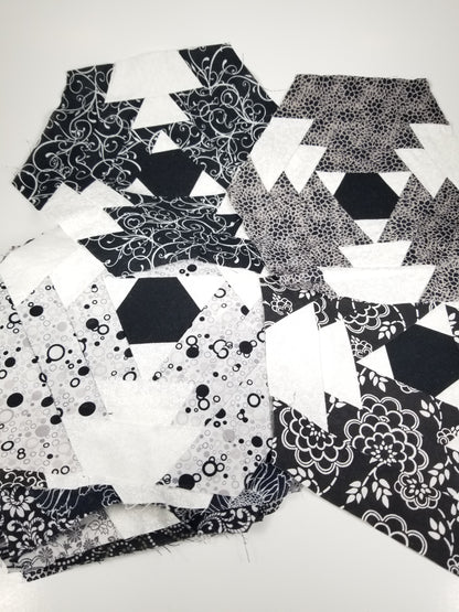 Abandoned Quilt blocks black and White hexagons 15 blocks Ready to Sew