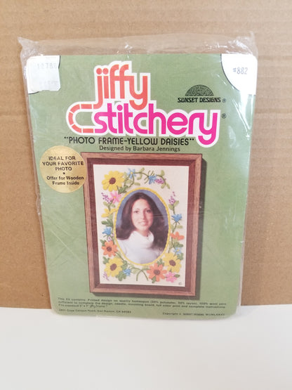 Jiffy Stitchery Photo Frame Yellow Daisies Purple Thistles Full Kit Unopened