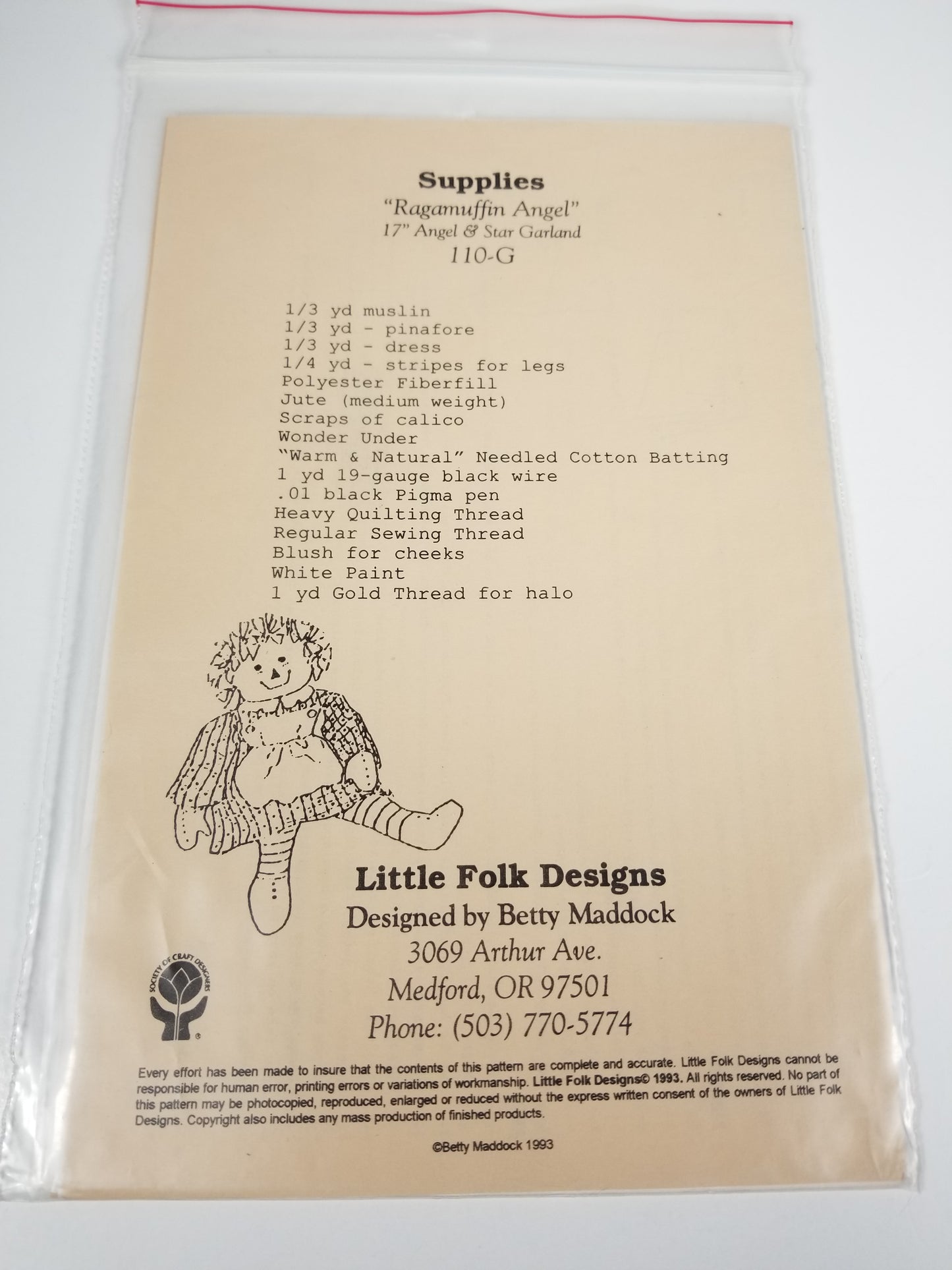 Little Folk Designs Ragamuffin Angel 17" Angel and Star Garland Sewing Pattern 110B