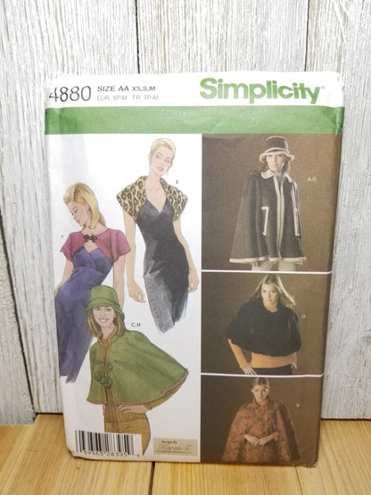 Simplicity 4880 0538 Sewing Pattern Evening Capes Capelets Shrugs Size XS S M Uncut FF