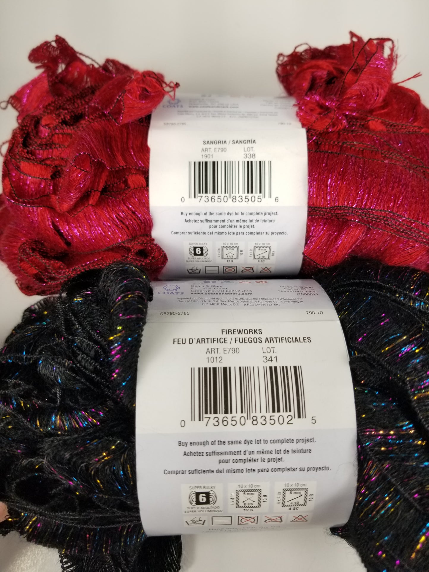 Red Heart Boutique ribbons sangria fireworks glitter sparkle ruffle yarn