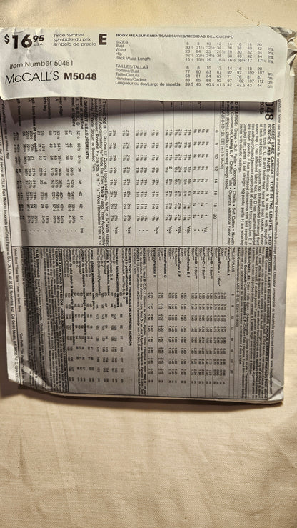 McCall's #M5048 misses size AA 6-12 uncut ff sewing pattern