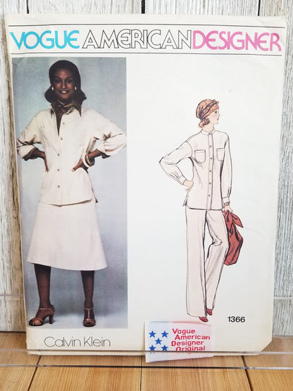 Vogue 1366 Calvin Klein Misses Jacket Pants Skirt and Shirt Vintage Sewing Pattern Size 10 Uncut FF with vogue label