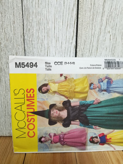 McCall's COSTUMES 5494 Girl Child Sizes CCE 3-6 7-14 PRINCESS WITCH Uncut FF Sewing Pattern