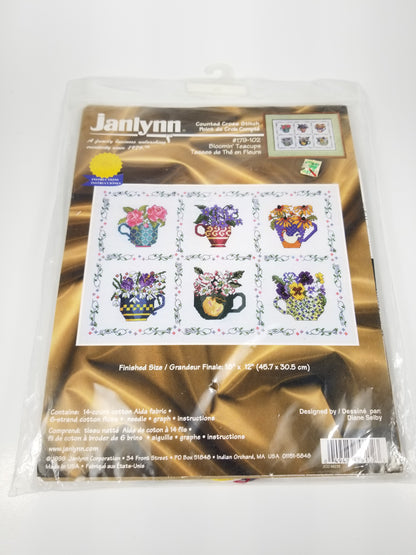 Vintage Janlynn Counted Cross Stich Kit Bloomin' Teacups 179-102 New Sealed