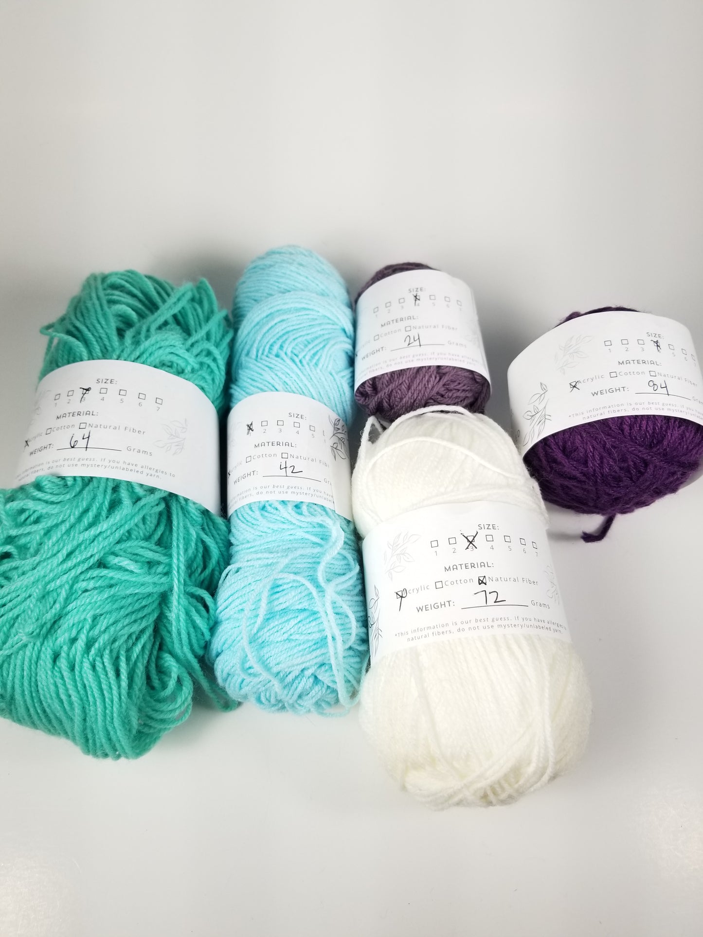 Blue purple cream and green yarn bundle worsted dk and sock 5 skein bundle