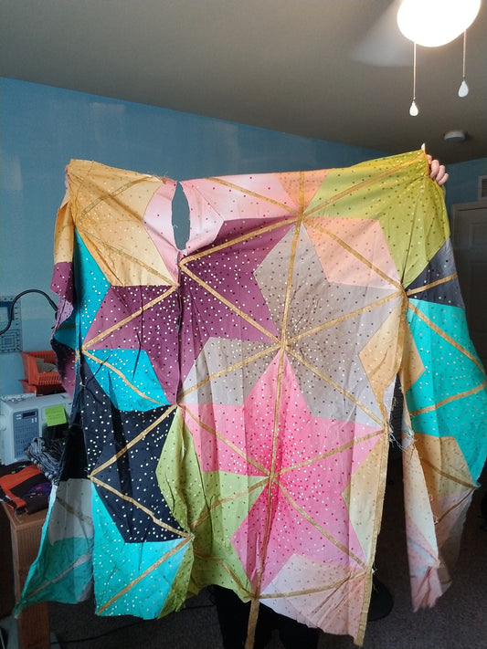 Orphan Quilt Top In need of a little TLC about twin size blanket confetti glitter star pattern Krista Moser