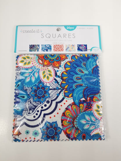 Create it squares 100% cotton MORROCAN precut quilting fabric charm pack blue flower paisley