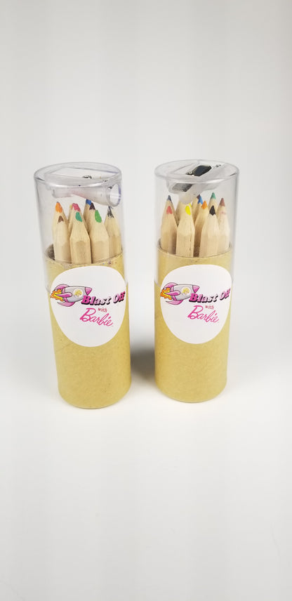 Blast off with Barbie themed mini colored pencils (2 cases) with sharpener