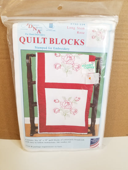 Quilt Blocks For Hand Embroidery Long Stem Rose #732-134 Full Kit