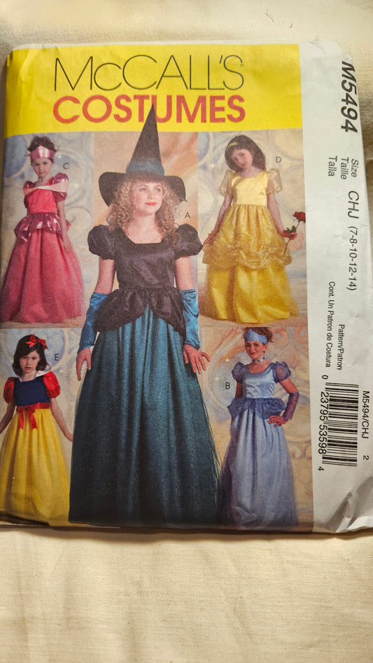 McCall's COSTUMES #5494 girl child sizes CHJ 7-14 PRINCESS WITCH uncut ff sewing pattern