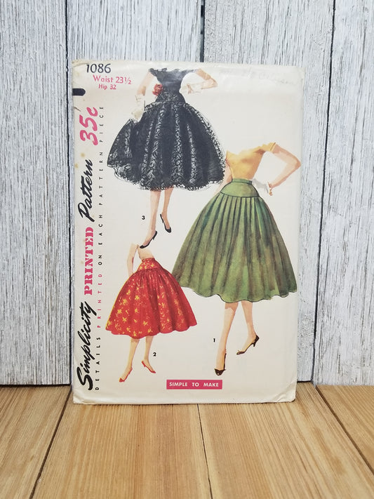 Simplicity 1086 Vintage Circle Skirt Pattern Waist 23.5" UNCUT FF