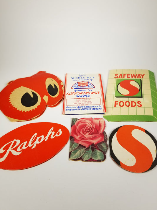 Lot of 6 Vintage/Antique Sewing Needle Books Advertising Rose Safeway Ralphs Red Owl Farmers