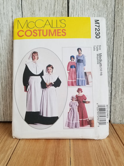 Mccalls M7230 2337 Historical Pioneer and Pilgrim Costume Halloween Size Medium (12-14) Pattern Uncut FF