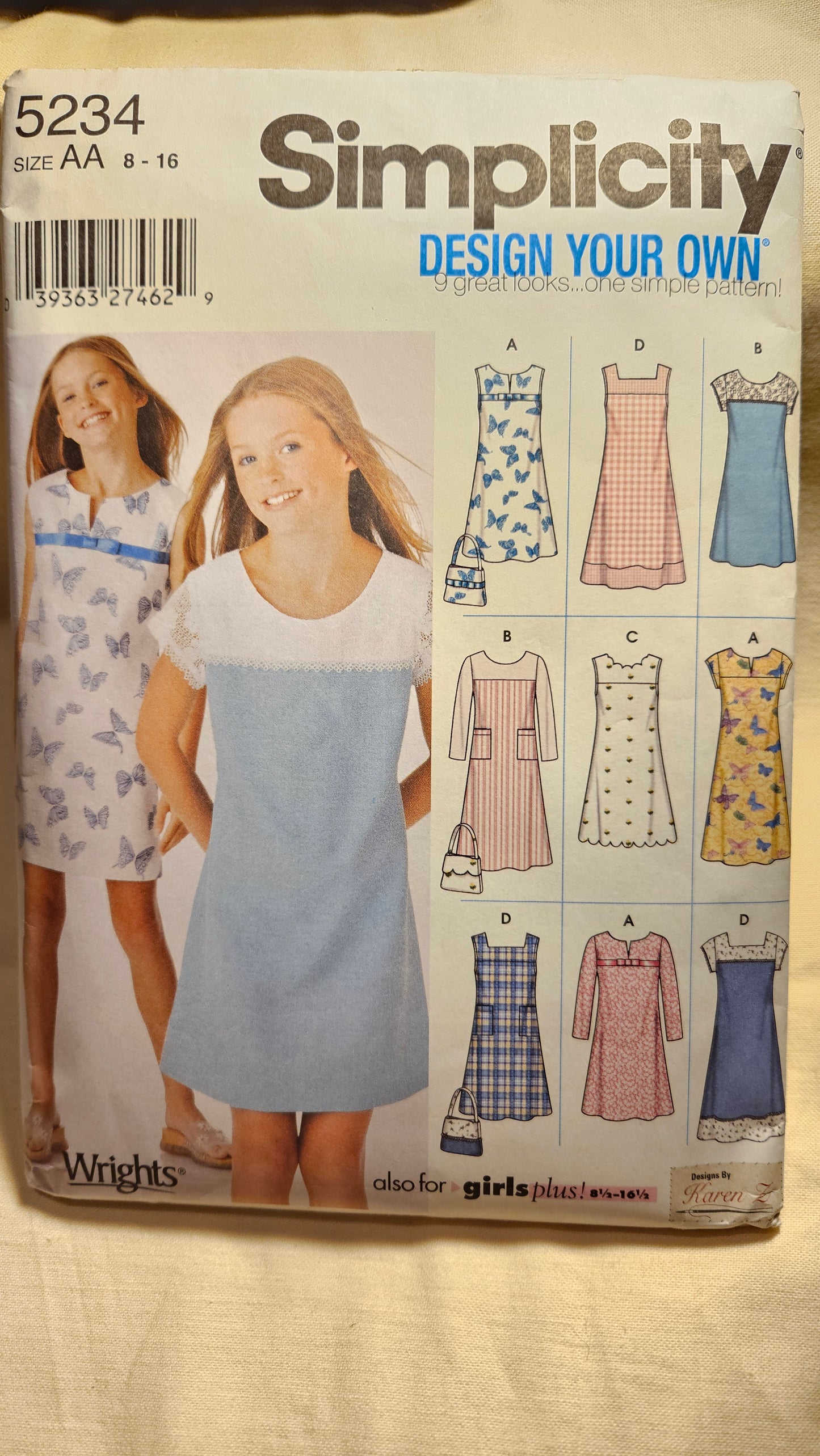 Simplicity #5234 girls dress sizes AA 8-16 uncut ff sewing pattern