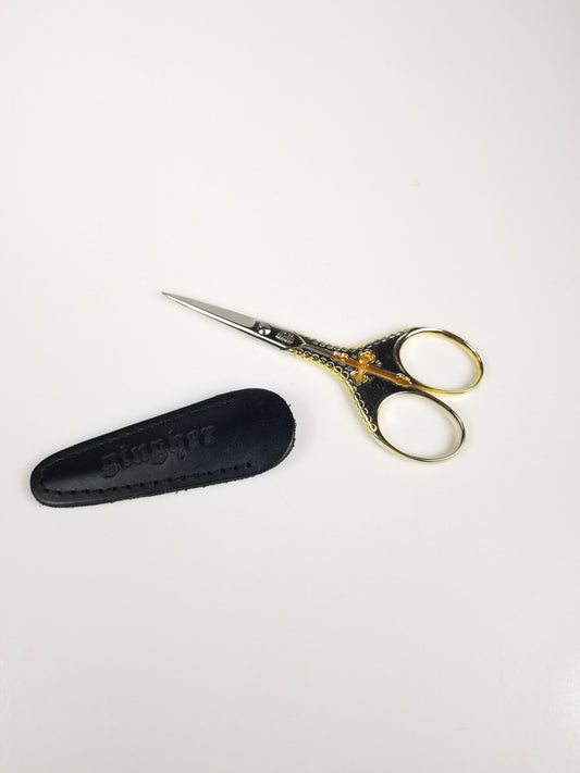 Wasa Solingen Cross design gold embroidery scissors with leather sheath