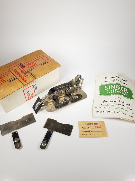 Vintage Singer Sewing Machine Low Shank Buttonhole Attachment Simanco 121795 incl. Box Instructions Plate