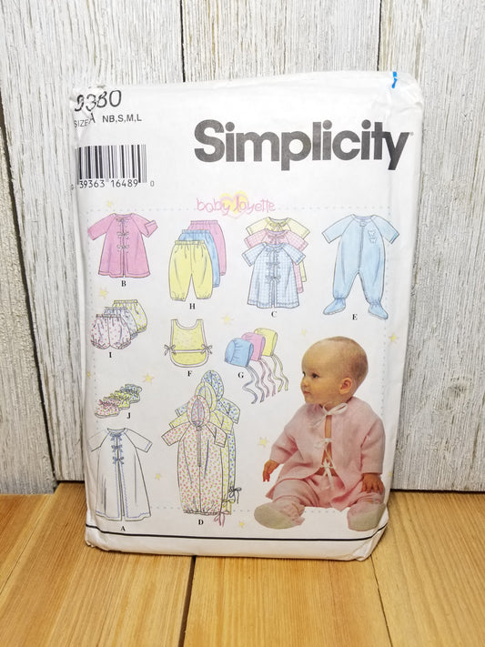 Simplicity 9380 Baby Clothes Pattern Infant Layette Baby Sizes newborn, small, medium, large sewing pattern Uncut FF