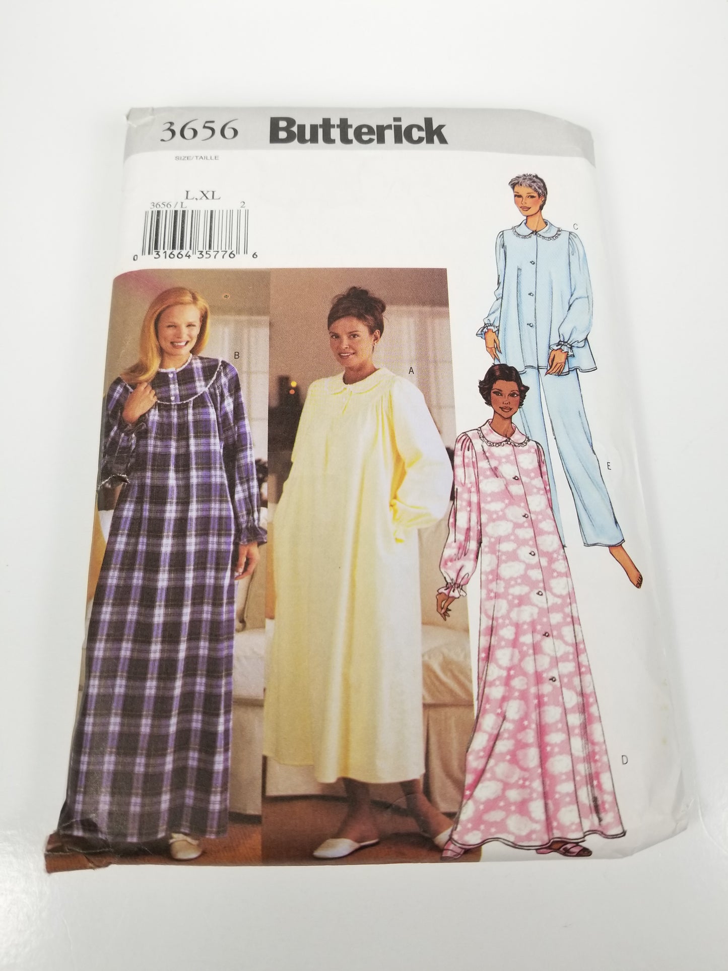 UNCUT Vintage Sewing PATTERN Butterick 3656, 2002 Easy Misses Robe Nightgown Top and Pants, Size L, XL