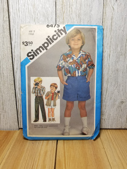 Simplicity 6475 UNCUT FF Size 3 Childs Pants Shorts and Shirt