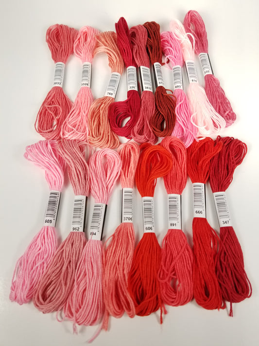 Embroidery floss DMC pink and red pack Holiday valentine's colors 17 skeins